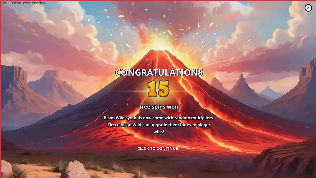 Isang cinematic na tanawin ng North American badlands na may mga bison sa Darkside Prairie: Magical Beasts slot.